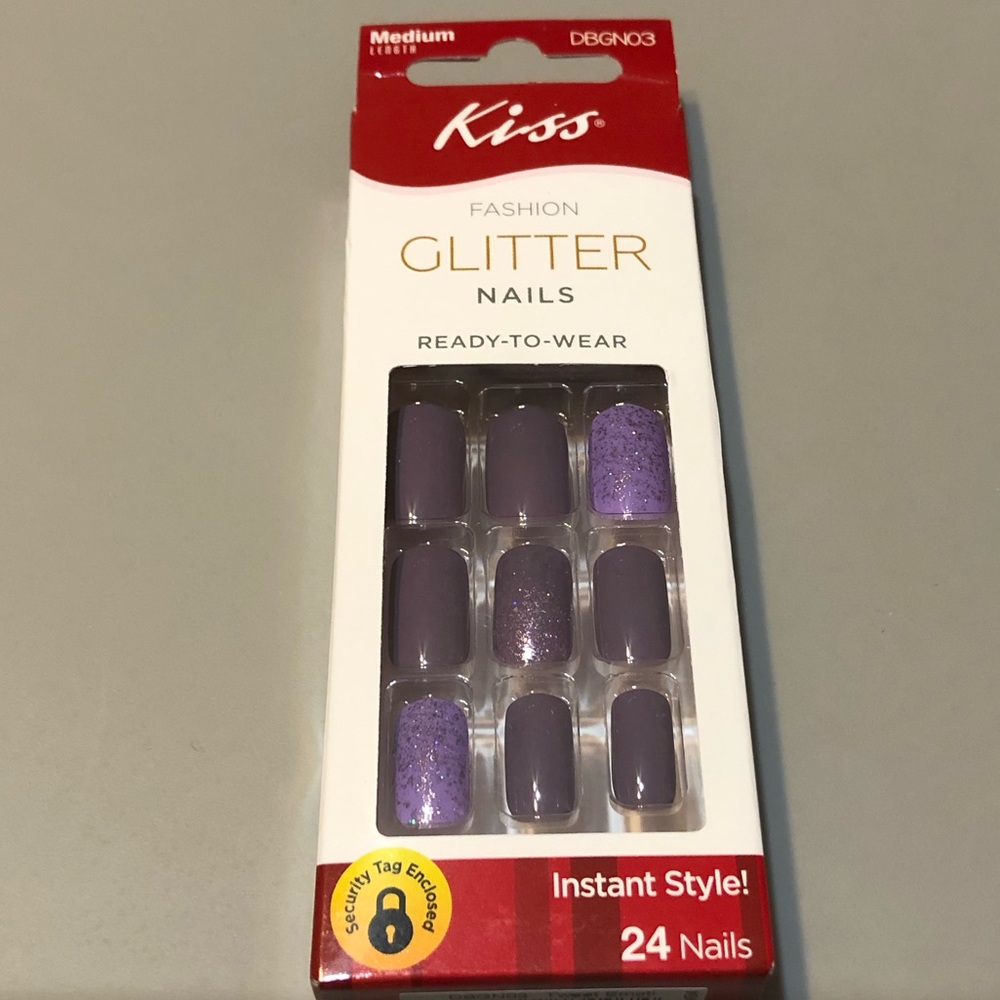 New Kiss Fashion Glitter Nails 24 Nails Medium Tweet Emoti 24 Fake Purple Nails